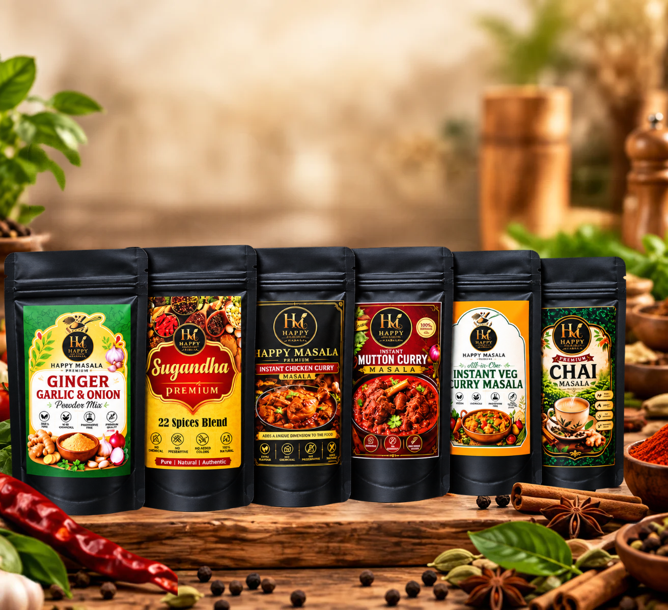 Freshly packed Happy Masala spices
